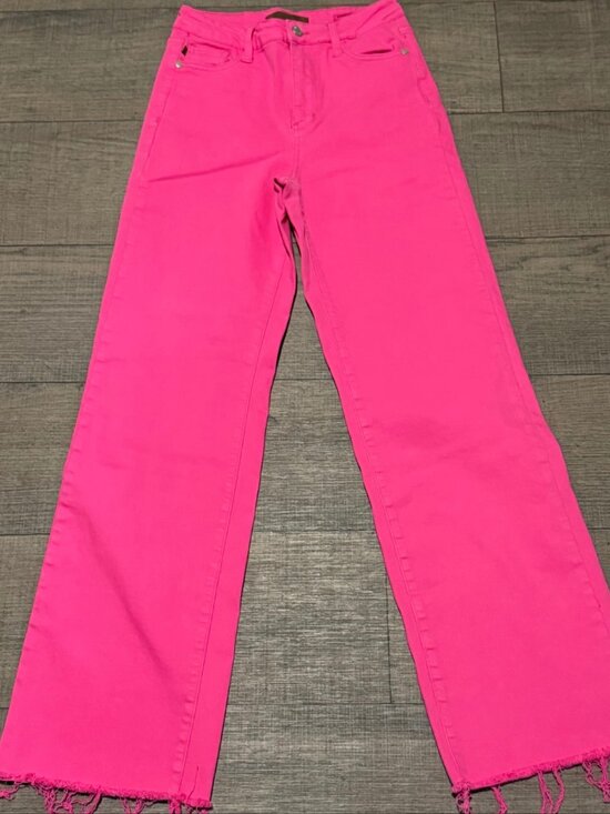 Judy Blue Denim - Judy Blue Garment Dyed Jeans 5/27 Hot Pink Wide Leg JB88816